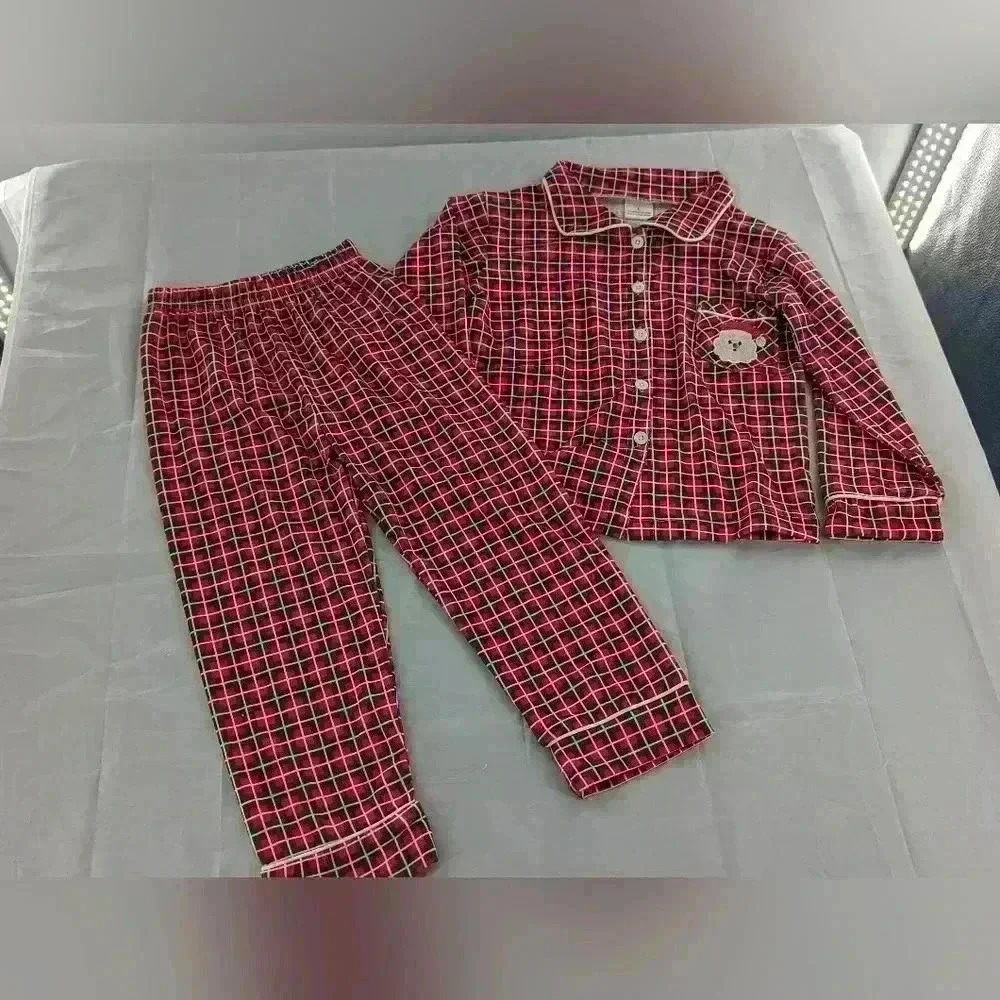 Plaid Santa Claus Long Sleeve Two Piece Pajama Set Size 5